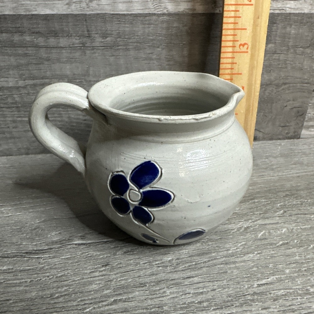Williamsburg Pottery Ceramic Floral‎ Creamer Glossy Handmade VA Handles